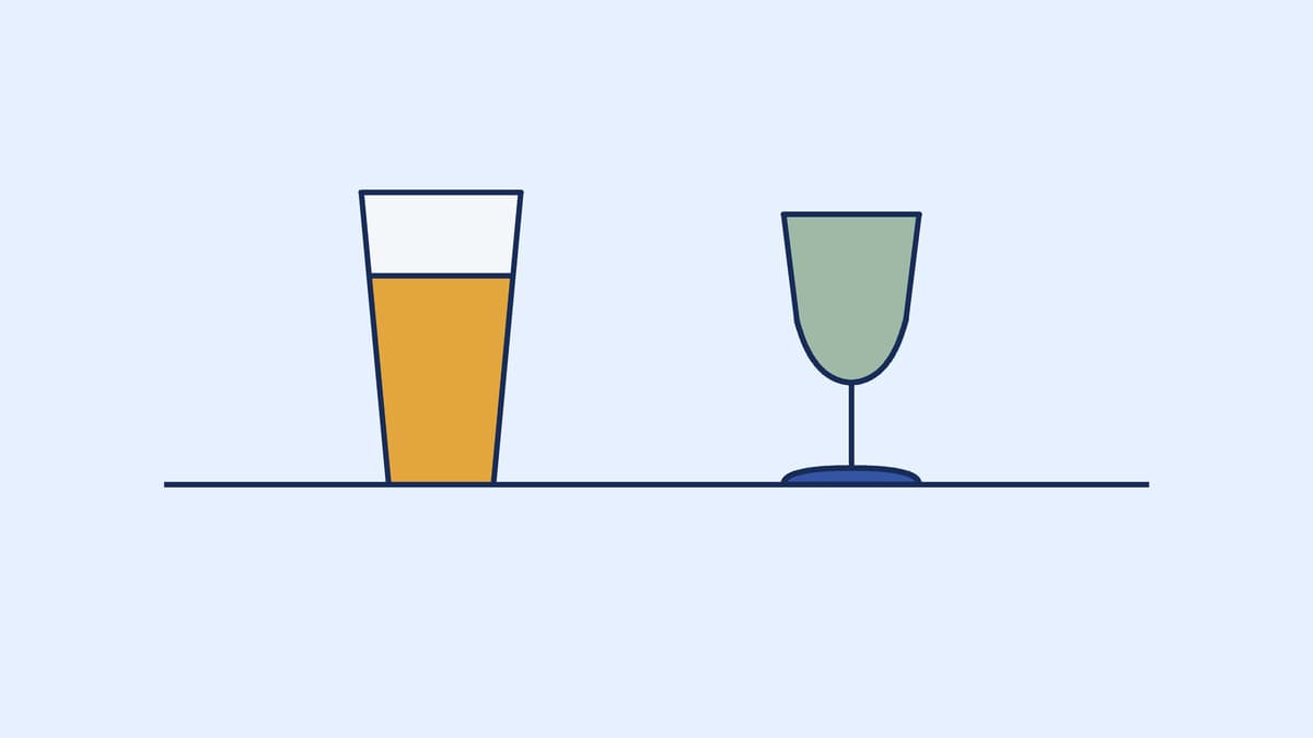 The edge of a bar counter, two empty glasses and the serving-area boundary marked on the floor — the topics of the alcohol serving passport.